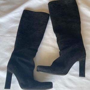 PRADA Authentic Black Suede Boots in Size 37 EU with 4-inch Heel